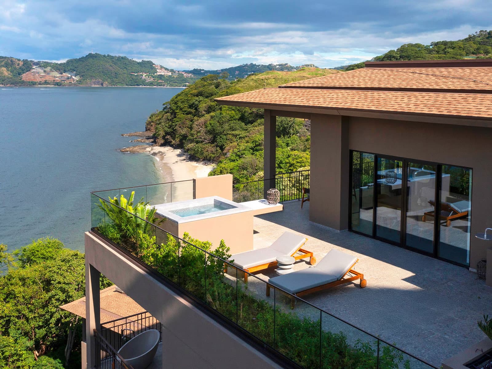 rooftop terrace overlooking the calm waters of the gulf of papagayo